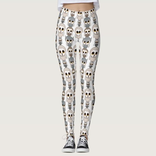 Schattig Uilenpatroon Op Wit Leggings (Voorkant)