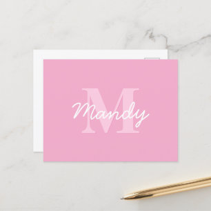 Schattig Uitziende Cursieve Naam & Monogram Roze Briefkaart