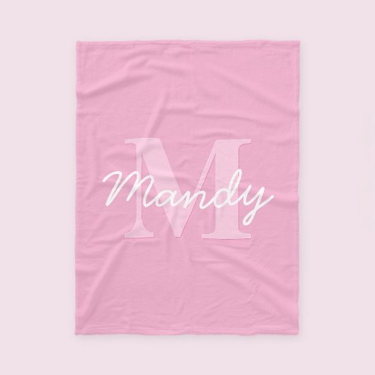 Schattig uitziende cursieve naam & monogram | Roze Fleece Deken