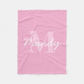 Schattig uitziende cursieve naam & monogram | Roze Fleece Deken (Voorkant)