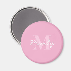Schattig Uitziende Cursieve Naam & Monogram Roze Magneet