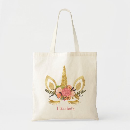 Schattig Unicorn Face, Floral Crown Tote Bag (Voorkant)