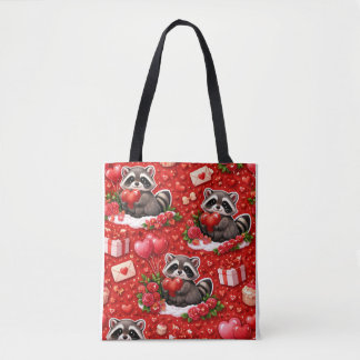 Schattig Valentijn Wasbeerpatroon Rode Harten & Ro Tote Bag
