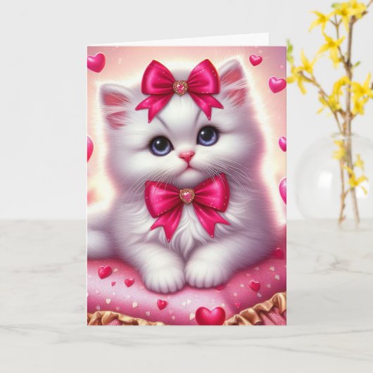 Schattig Valentijns Kitten Kaart (Gele Bloem)