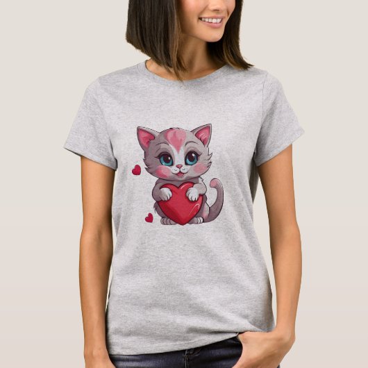 Schattig Valentijns Kitten T-shirt (Voorkant)