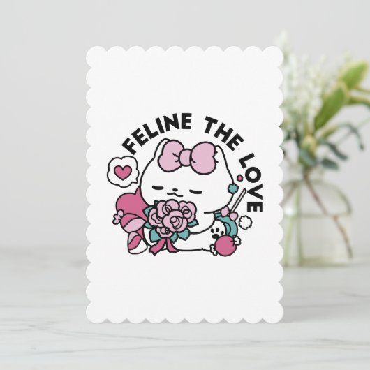 Schattig Valentijnscatdesign – Voel de Liefde Feestdagenkaart (Staand voorkant)