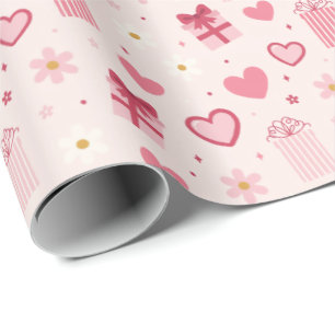 Schattig Valentijnsdagpatroon Roze Harten en Cadea Cadeaupapier