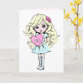 Schattig Valentijnsmeisje met Hart Kaart (Gele Bloem)