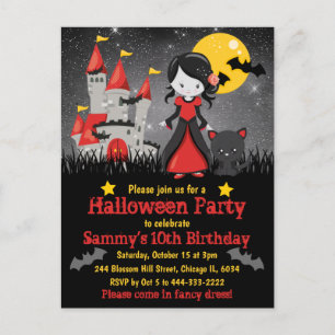 Schattig vampiermeisje en kasteel Halloween verjaa Briefkaart