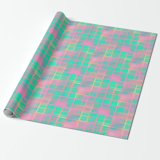 Schattig Vaporwave Poolcore Roze Cyaan Rasterpatro Cadeaupapier (Uitgerold)