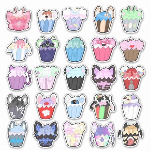 Schattig Variety Pack van Cupcake Stickers (Voorkant)