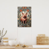 Schattig varken geïnspireerd door William Morris Poster (Keuken)