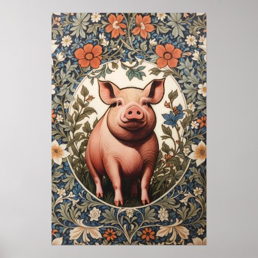 Schattig varken geïnspireerd door William Morris Poster (Voorkant)