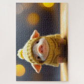 Schattig varken in een gebreid pak in de winter legpuzzel (Verticaal)