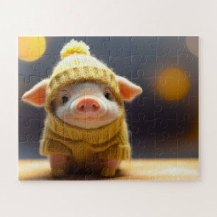Schattig varken in een gebreid pak in de winter legpuzzel