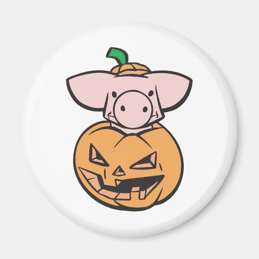 schattig varken in jack-o-lantern pompoen magneet (Voorkant)