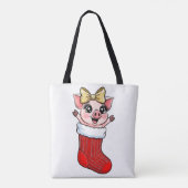 Schattig varken in kerstsok tote bag (Achterkant)