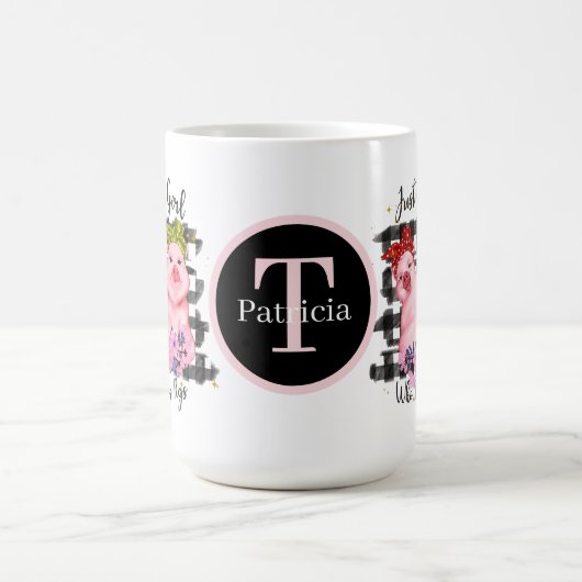 schattig varken liefhebbers meisje toevoegen monog koffiemok (Center)