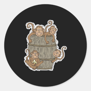 schattig vat met apen ronde sticker