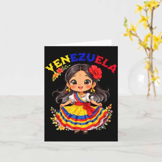 Schattig Venezolaans Meisje Traditionele Jurk Kleu Kaart (Gele Bloem)