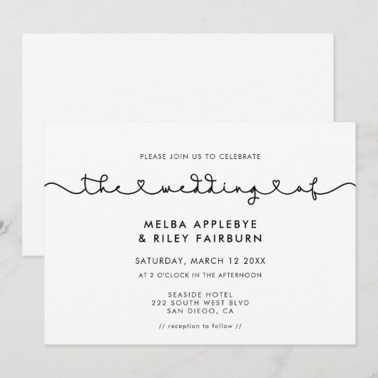 Schattig verbindend hart lettertype bruiloft kaart (Voorkant / Achterkant)