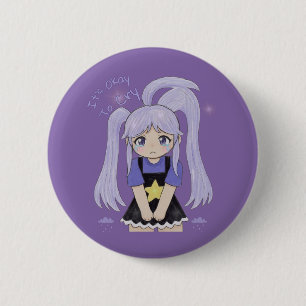 Schattig Verdrietig Meisje Hand Getekende Illustra Ronde Button 5,7 Cm