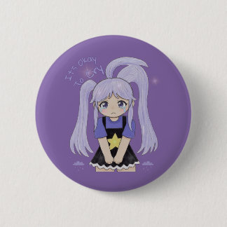 Schattig Verdrietig Meisje Hand Getekende Illustra Ronde Button 5,7 Cm