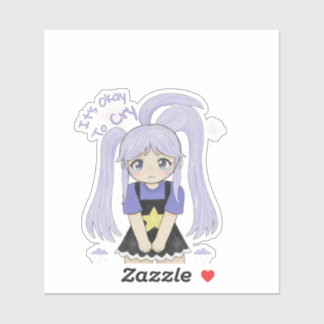 Schattig Verdrietig Meisje Hand Getekende Illustra Sticker