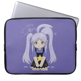 Schattig Verdrietig Meisje Handgetekende Illustrat Laptop Sleeve