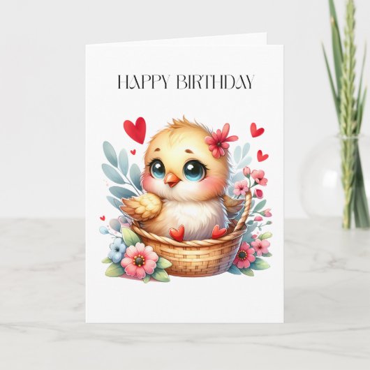 Schattig verjaardags kuiken. bedankkaart (Voorkant)