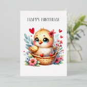 Schattig verjaardags kuiken. folie uitnodiging (Staand Voorkant)