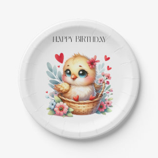 Schattig verjaardags kuiken. papieren bordje