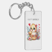 Schattig verjaardags kuiken. sleutelhanger (Voorkant Links)