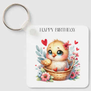 Schattig verjaardags kuiken. sleutelhanger