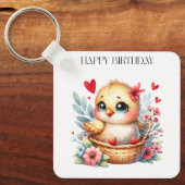 Schattig verjaardags kuiken. sleutelhanger (Voorkant)
