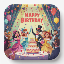 Schattig verjaardagsfeest met maskerade thema papieren bordje
