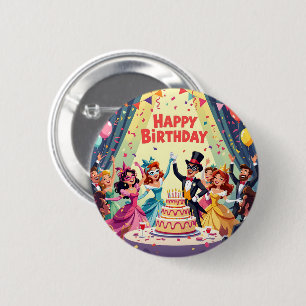 Schattig verjaardagsfeest met maskerade thema ronde button 5,7 cm