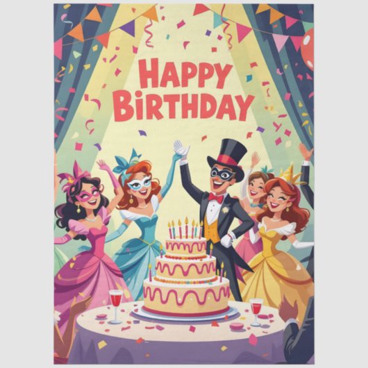 Schattig verjaardagsfeest met maskerade thema tissuepapier (Voorkant)