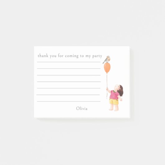 Schattig Verjaardagsfeestje Meisje Ballon Bedankt Post-it® Notes (Voorkant)