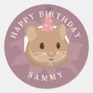 Schattig verjaardagshamster in gedempte kleuren ronde sticker