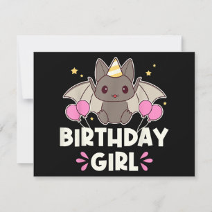 Schattig Verjaardagsmeisje Vleermuis Grafisch Feestdagenkaart