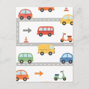 Schattig Verkeer Weg Voertuigen Patroon Kinderen Briefkaart