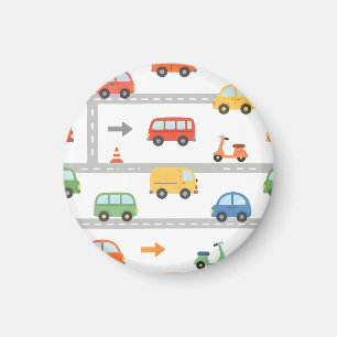 Schattig Verkeer Weg Voertuigen Patroon Kinderen Magneet