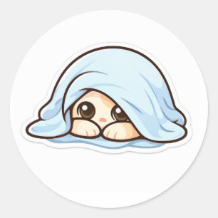 Schattig Verlegen Kawaii Baby Onder Dekbed – Knus Ronde Sticker