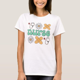 Schattig verpleegstersontwerp met bloemen en medis t-shirt