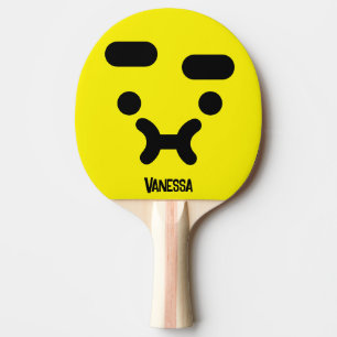 Schattig Verward Pruilend Geel Gezicht met Naam Tafeltennisbatje