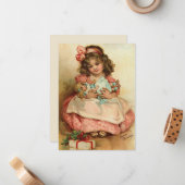 Schattig Victoriaans kerstfeest met klein meisje Notitiekaartje (Voorkant / Achterkant in situ)