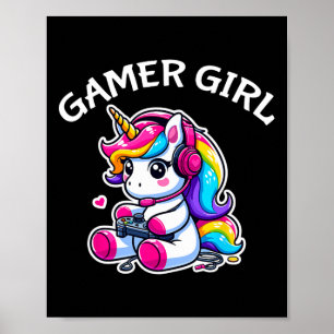 Schattig videospel gaming eenhoorn gamer meisje 1 poster