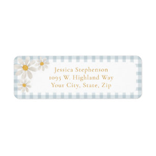 Schattig Vintage Blau Gingham Madeliefje Retouradr Etiket