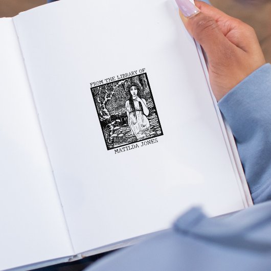Schattig Vintage Bos Meisje Van de Bibliotheek van Rubberstempel